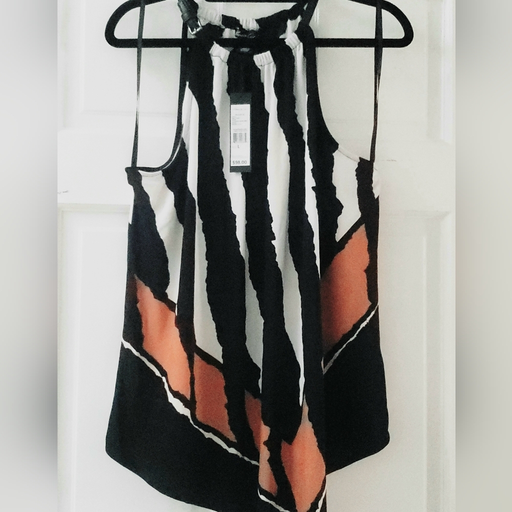Kenneth Cole Zebra Print Leather Accent Top Size L